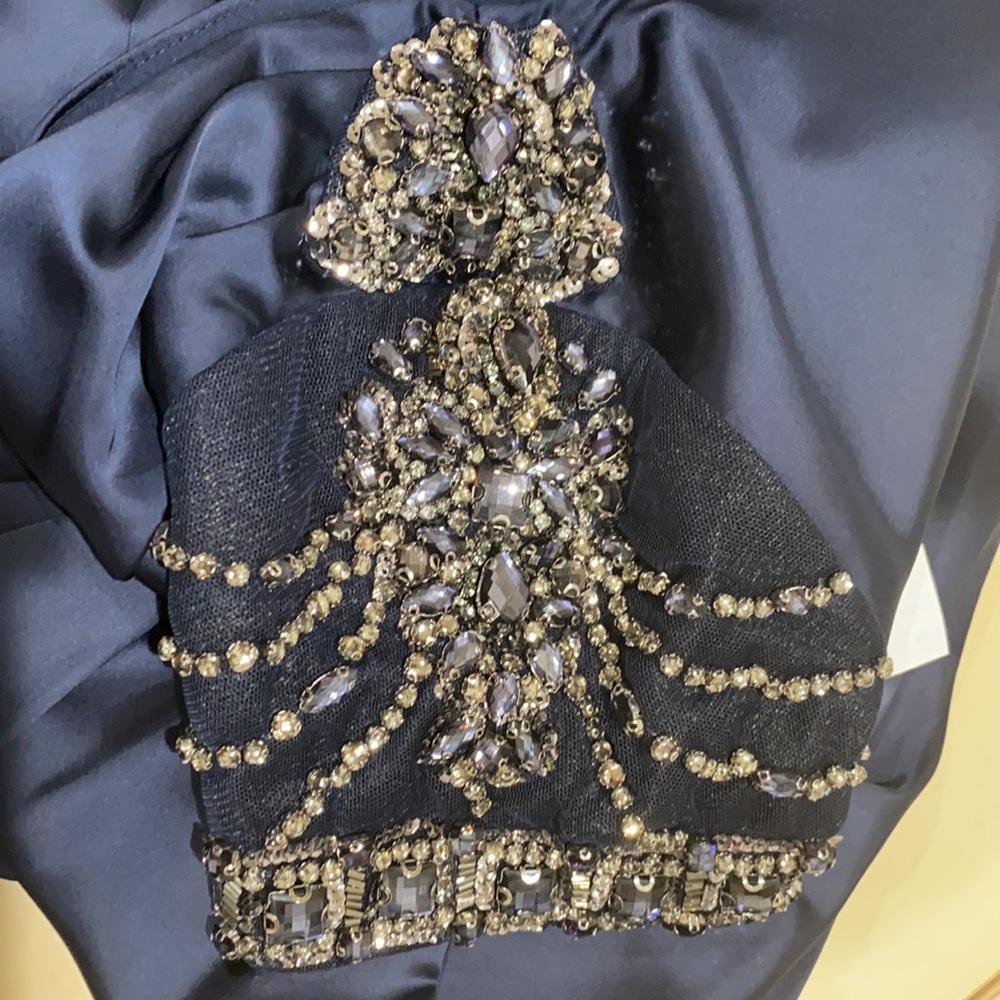 Aidan Mattox beautiful beads & jewels short sleeve satin long gown - Picture 12 of 14